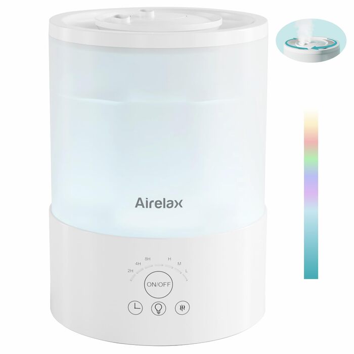 Зволожувач повітря Airelax 2.5л, Ультразвуковий, Зволожувач для спальні з подвійним розпиленням 360°, Тихий (23дБ), Аромадифузор з режимом сну, Автовимкнення