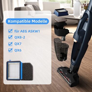 Набір фільтрів для пилососа AEG ASKW1/QX8-2/QX7/QX6: 3 передмоторних фільтри, 3 гігієнічних фільтри, 1 щітка для чищення, аксесуари та запасні частини