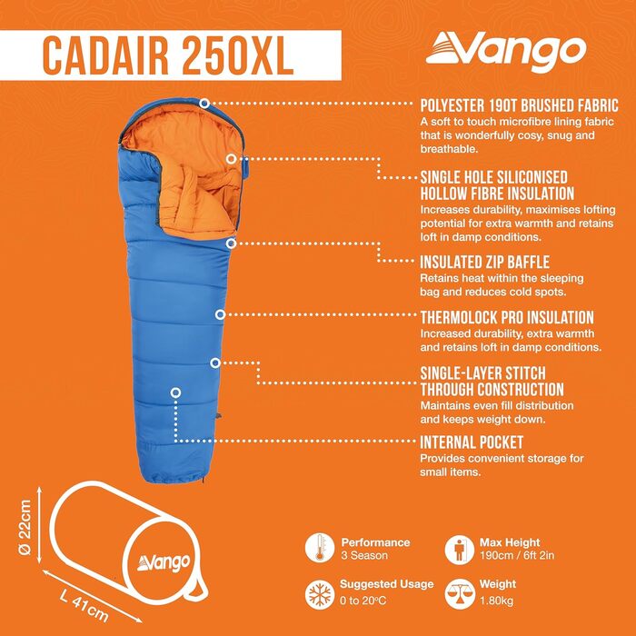 Спальний мішок Vango Cadair 250, туристичний