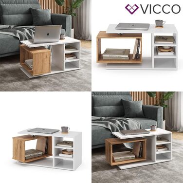 Журнальний стіл Vicco Rafi, білий/дуб, 88x40 см