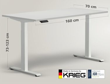 Електричний підйомний стіл KRIEG HighDesk Basic 160 x 70 см, білий — Регульований стіл для роботи сидячи та стоячи