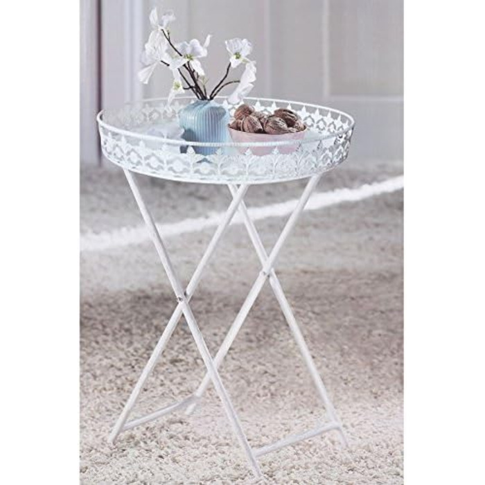 Журнальний стіл Spetebo Shabby Chic з металу, білий, антик, із знімним підносом, для вітальні, квітів