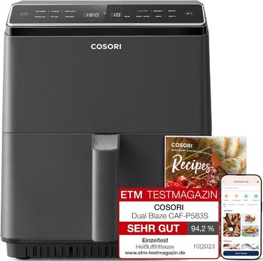 Аерофритюрниця COSORI Dual Blaze XXL 6,4 л з Wi-Fi, 12 програм, 1700 Вт, темно-сіра, книга рецептів