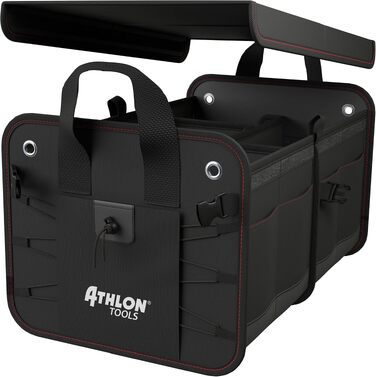 Органайзер у багажник ATHLON TOOLS Premium з кришкою, 60 літрів, чорний з червоним прошиттям