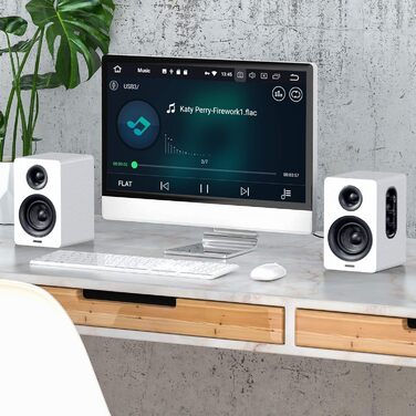 Активні Bluetooth-колонки Sanyun SW208 (пара, білі) — 3-дюймові вуглецеві динаміки 60 Вт, 24-бітний DAC, 3D-звук для ПК та монітора