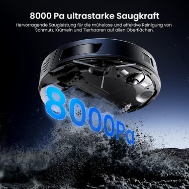 Робот-пилосос Proscenic Q8 Max+ з функцією миття, 8000Pa, 200хв, док-станція для самоочищення, 3л, лазерна навігація, керування через додаток, сумісність з Alexa, Google, Siri, чорний