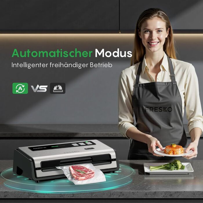 Вакууматор FRESKO Automatik для продуктів з турбо-режимом (15л/хв), автоматичний вакуумний пакувальник, 2 рулони в комплекті