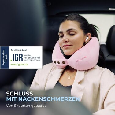 Подорожня подушка для шиї CLOUDS з ефектом пам'яті (Memory Foam) для літака та авто, регульована, дихаюча тканина, рожева, розмір S/M
