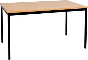 Стіл furni24 140x80x75 см, стальний каркас, бук, універсальний: робочий, офісний, кухонний, обідній, комп'ютерний, геймерський, легка збірка, колір чорний/бук