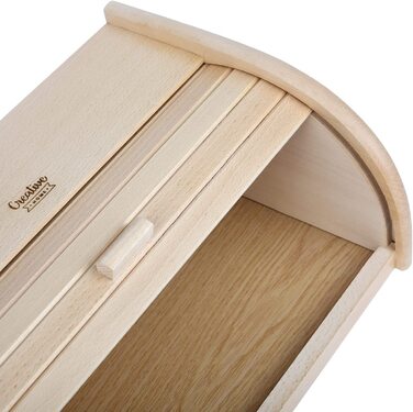 Дерев'яний хлібниця з роликовою кришкою Creative Home, 38x28,5x17,5 см, натуральна, для хліба, булочок та випічки, стильна хлібна скриня для кухні