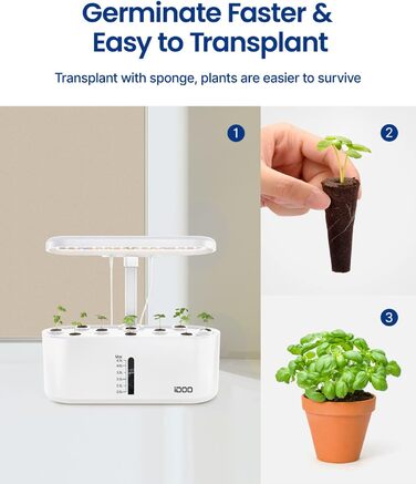 iDOO Система гідропоніки Smart Garden: 10 касет, таймер, LED лампа, вентилятор, регульована висота, для вирощування зелені