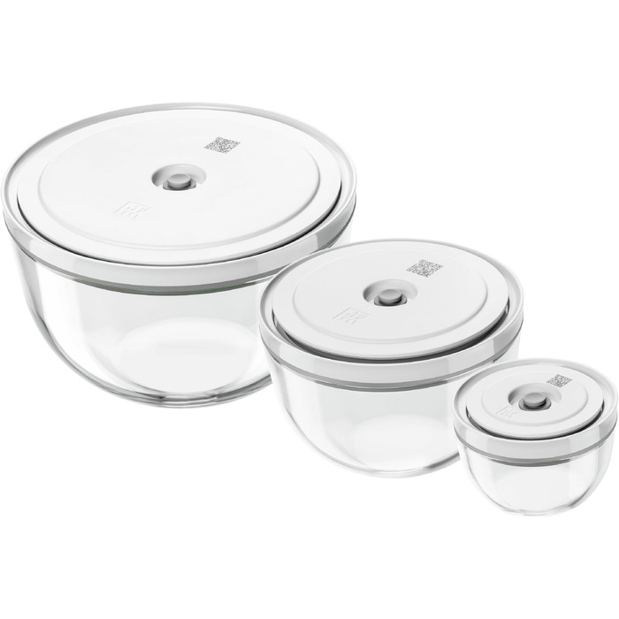 Набір вакуумних контейнерів для зберігання їжі ZWILLING Fresh & Save, 6 предметів, скло, сірий (S-12 см, M-18 см, L-24 см)