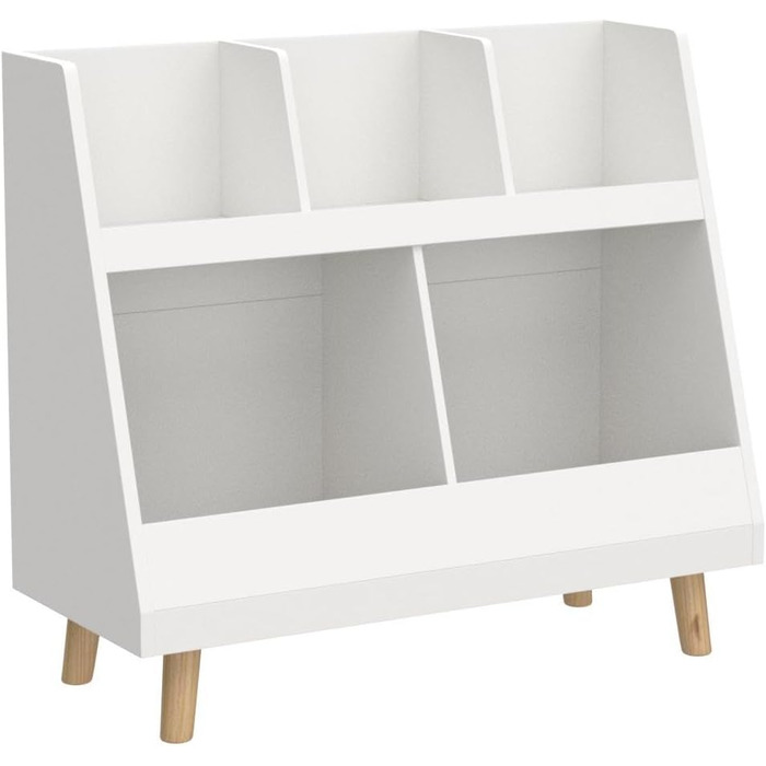 Дитячий стелаж SoBuy KMB19-W з 5 полицями, білий, масив дерева, 86x77x36 см – книжкова шафа та органайзер для іграшок