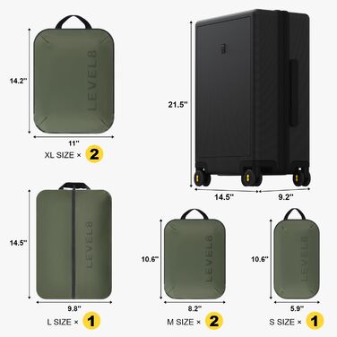 Жорсткий валізу LEVEL8 на 4 колесах, 40 л, ручна поклажа, TSA замок, 100% полікарбонат, 6 органайзерів, чорний, 54x23.5x37 см