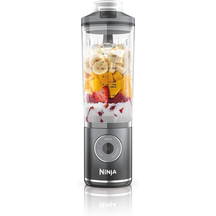 Блендер портативний Ninja Blast Max 570 мл, акумуляторний, сірий Cool Grey. Для смузі, протеїнових коктейлів, льоду та заморожених фруктів