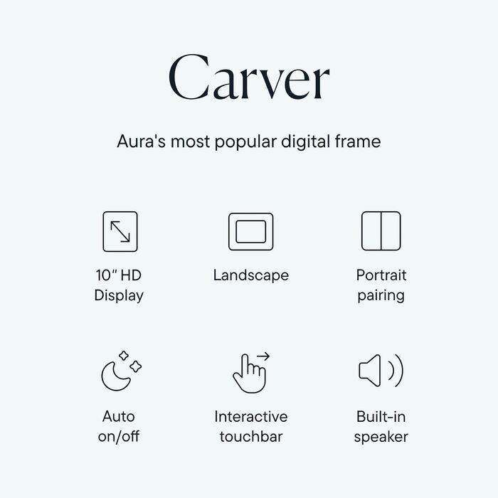 Цифровий фоторамка Aura Carver 10.1" HD Wi-Fi, хмарне сховище, безлімітний обсяг, віддалене завантаження фото - Gravel 10',  (Морська сіль)