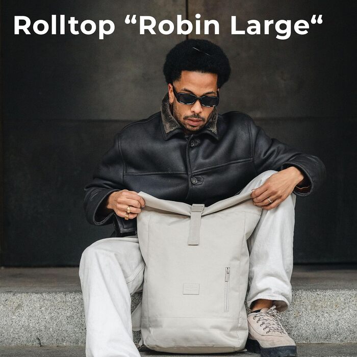 Рюкзак Johnny Urban Rolltop Robin Large для жінок і чоловіків, 18-22 л, водовідштовхувальний, відділення для ноутбука 16'', з переробленого PET, пісочний колір