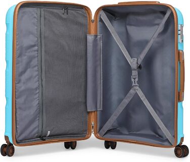 Дорожня валіза KONO 55см для ручної поклажі з TSA-замком, 4 подвійні колеса, міцний поліпропілен, синя/коричнева, 40 л