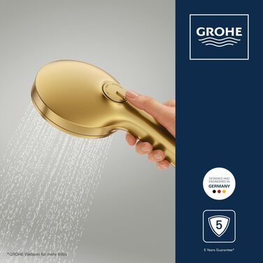 Душова лійка GROHE Vitalio Joy+ 120 Gold з функцією AquaBooster, 3 режими струменя, водоощадна (8 л/хв), універсальне підключення, 1348640000
