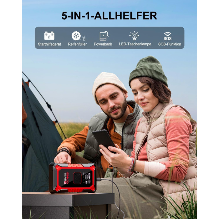 Пусковий пристрій GOOLOO A3 Jump Starter 3000A з компресором 150 PSI та функцією Powerbank