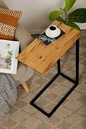Стіл BestLoft San Jose для ноутбука, дивана і ліжка, чорний металевий каркас, стільниця з натуральною деревиною з живим краєм