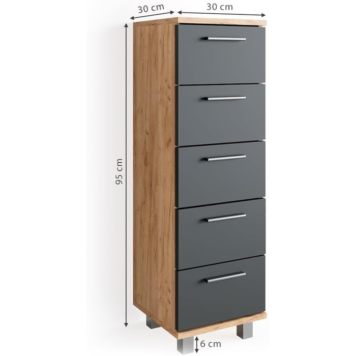 Шафа для ванної Vicco Ilias, дуб/антрацит, 30x95 см, Goldkraft