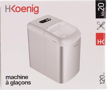 Льодогенератор H.Koenig KB20, 12 кг на добу, нержавіюча сталь, 2 розміри кубиків, 2,1 л, 120 Вт, індикатор рівня води, сріблястий