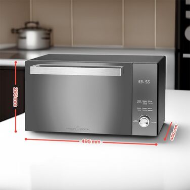 Мікрохвильова піч з грилем ProfiCook 23 л, 1000 Вт, без обертового столу, вертикальне відкривання, дзеркальні дверцята, чорна