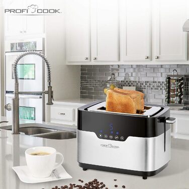 Тостер ProfiCook PC-TA 1170 з сенсорним управлінням, 2 скибки, підігрів булочок, 7 ступенів підсмажування, нержавіюча сталь, чорний