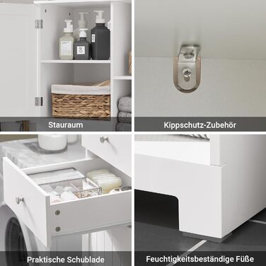 Шафа для ванної кімнати SoBuy з кошиком для білизни, вузька, висота 171 см, 6 полиць, 2 шухляди, білий колір, 60x37x171 см (BZR104-W)