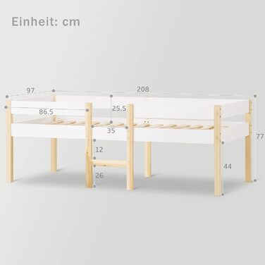 Дитяче ліжко Merax з бортиком, біле, 90x200 см, масив дерева, для хлопчиків і дівчаток, без шухляди