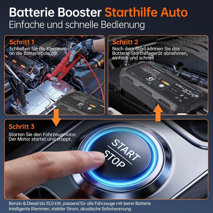 Бустер для автомобіля 8000A Powerbank Jump Starter для дизельних двигунів до 12л та бензинових до 10л