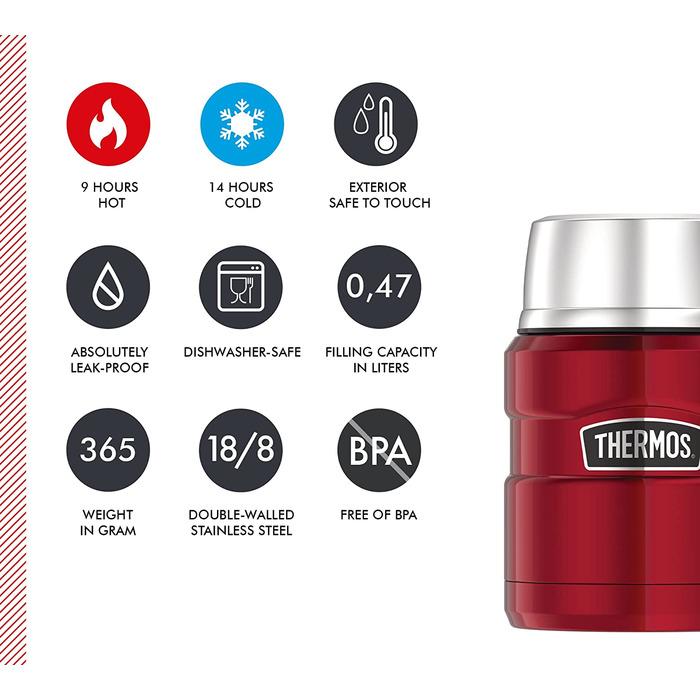 Термос для їжі Thermos Stainless King 470 мл з ложкою, нержавіюча сталь, червоний