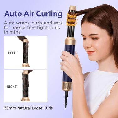 UKLISS Airstyler Pro 7-в-1: Фен-щітка з дифузором, 1400 Вт, 110000 об/хв для сушіння, завивки та випрямлення волосся (фіолетовий)