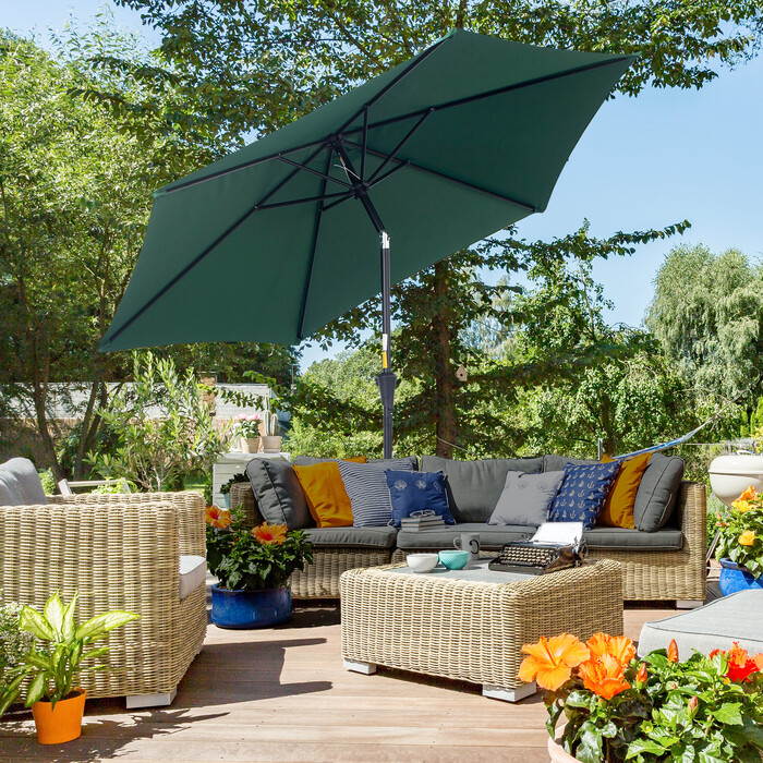 Аутсонячна шарнірна парасолька Garden Parasol Market Парасолька з ручною рукояткою Alu 180/㎡ Поліестер темно-зелений ∅2,6 x 2,35 м