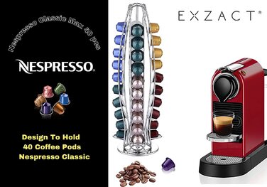 Підставка-диспенсер для кавових капсул Nespresso EXZACT, 40 капсул, обертається на 360°, стійка, металева