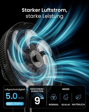 Вентилятор підлоговий Pro Breeze AirFlo Slim: 3 швидкості, 95° поворот, таймер 9 год, пульт, для дому та офісу, чорний