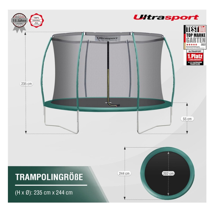 Батут із захисною сіткою Ultrasport 244 см FT 8 (244-252 см)