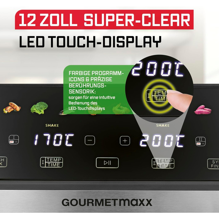 Аерофритюрниця GOURMETmaxx AirGenius 10Л з двома камерами (2x5Л), сенсорним керуванням та 10 програмами приготування, для 8 осіб