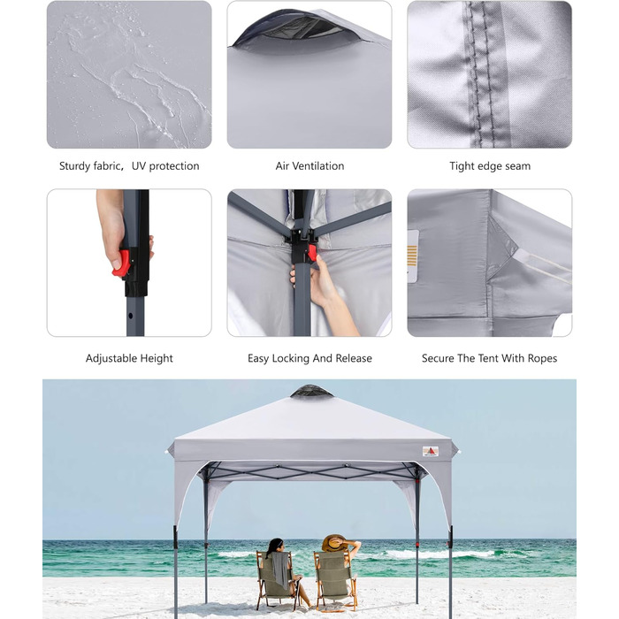 ABCCANOPY павільйон 3x3 м водонепроникний, складаний, садовий, для фестивалів, сонцезахист, з сумкою на колесах, 4 вагові сумки, 4 мотузки, 4 кілки, сірий