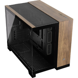 Корпус для ПК CORSAIR 2500X mATX, подвійна камера, загартоване панорамне скло, сумісний з реверсивним підключенням материнської плати, без вентиляторів, чорний/горіх