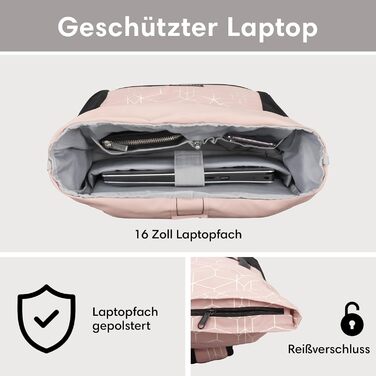 Жіночий рюкзак LARKSON Rolltop No 2, великий, рожевий з візерунком, для школи, університету, велосипеда, з відділенням для 16'' ноутбука, водовідштовхувальний, антивикрадний, екологічний