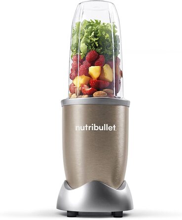 Електричний блендер Nutribullet Pro 900, 900 Вт, 900 мл, 710 мл, шампань, з подрібнювачем, для смузі, багатофункціональний, комплект з 7 аксесуарами (NB910CP)