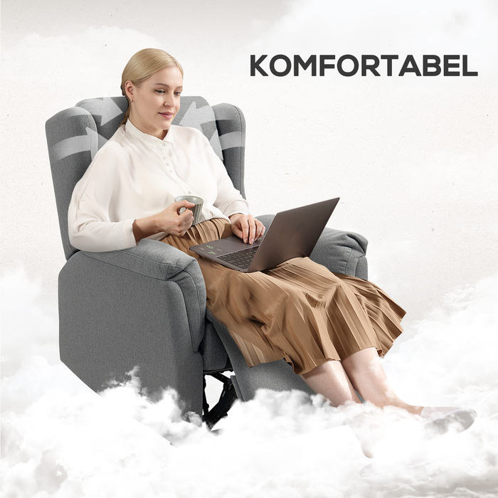 HOMCOM Recliner, Реклайнер для телевізора з функцією відкидання, Реклайнер для телевізора з пружинною пружиною, М'який реклайнер, крісло вантажопідйомністю до 150 кг для вітальні, спальні, темно-сірий