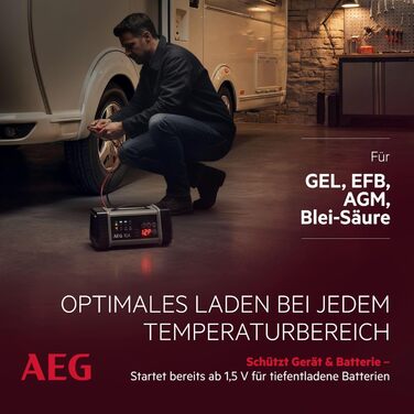 Зарядний пристрій акумуляторів AEG LT 20, 20A для 12/24V авто, 9-ступінчатий, Power Supply, інтелектуальна зарядка, автоматична компенсація температури, чорний/сірий