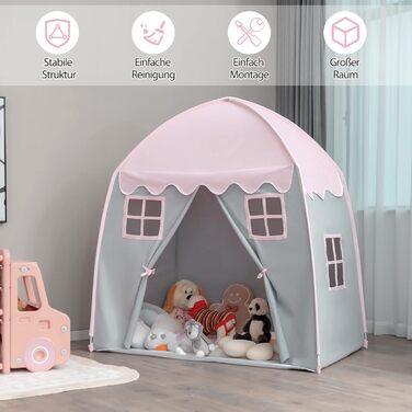 Дитячий ігровий будиночок GOPLUS, XL, 143x100x155 см, з сумкою, килимком, дверцятами на блискавці та 4 вікнами, для 2-3 дітей від 3 років (Рожевий)