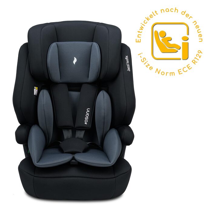 Дитяче автокрісло Osann Jazzi Isofix i-Size, з 1 року, для зросту 76-150 см, чорне, з регулюванням по висоті