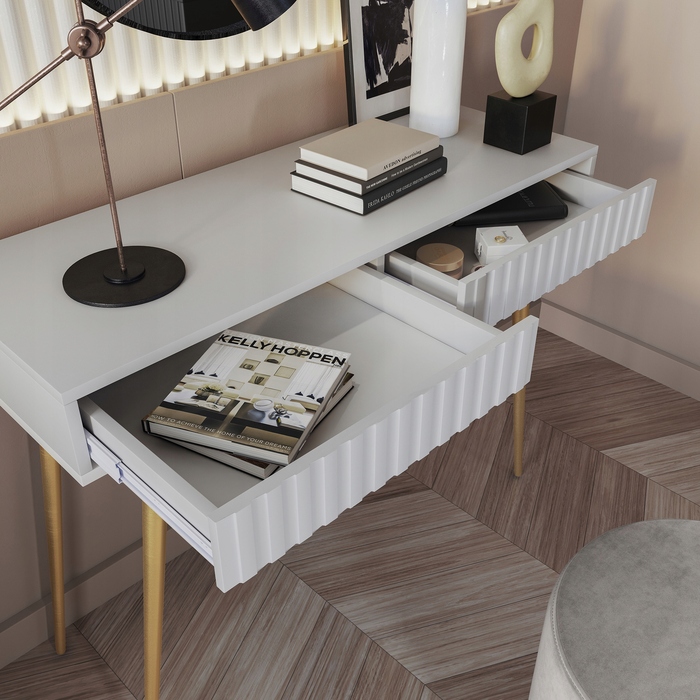 Туалетний столик Selsey, білий з золотими елементами, 104 x 80 x 38 см