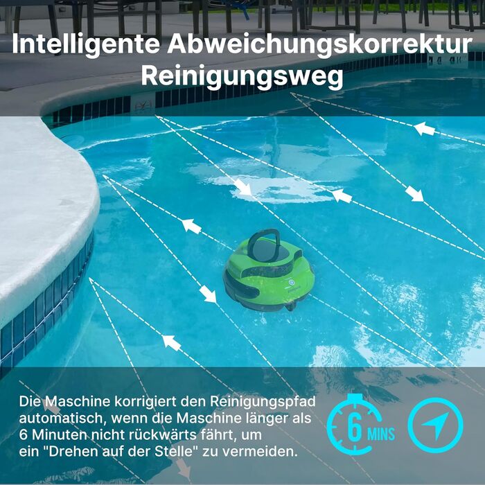 Робот-пилосос для басейну POOLPURE Piscina 5000mAh з автоматичною парковкою, LED дисплеєм, IPX8 водонепроникний, бездротовий (Зелений)