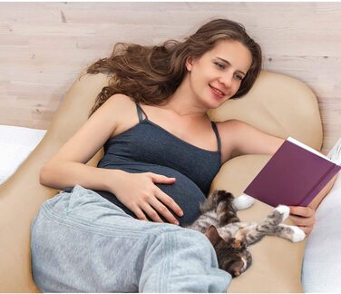 SMOOTHY XXL подушка для вагітних U-подібна, бавовна, 150x80 см, знімний чохол, бежевий – подушка для сну, годування та підтримки тіла